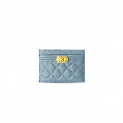 CHANEL QUILTED GRAINED CALFSKIN LEATHER BOY CARD HOLDER A84431 (11*7.5*1cm)